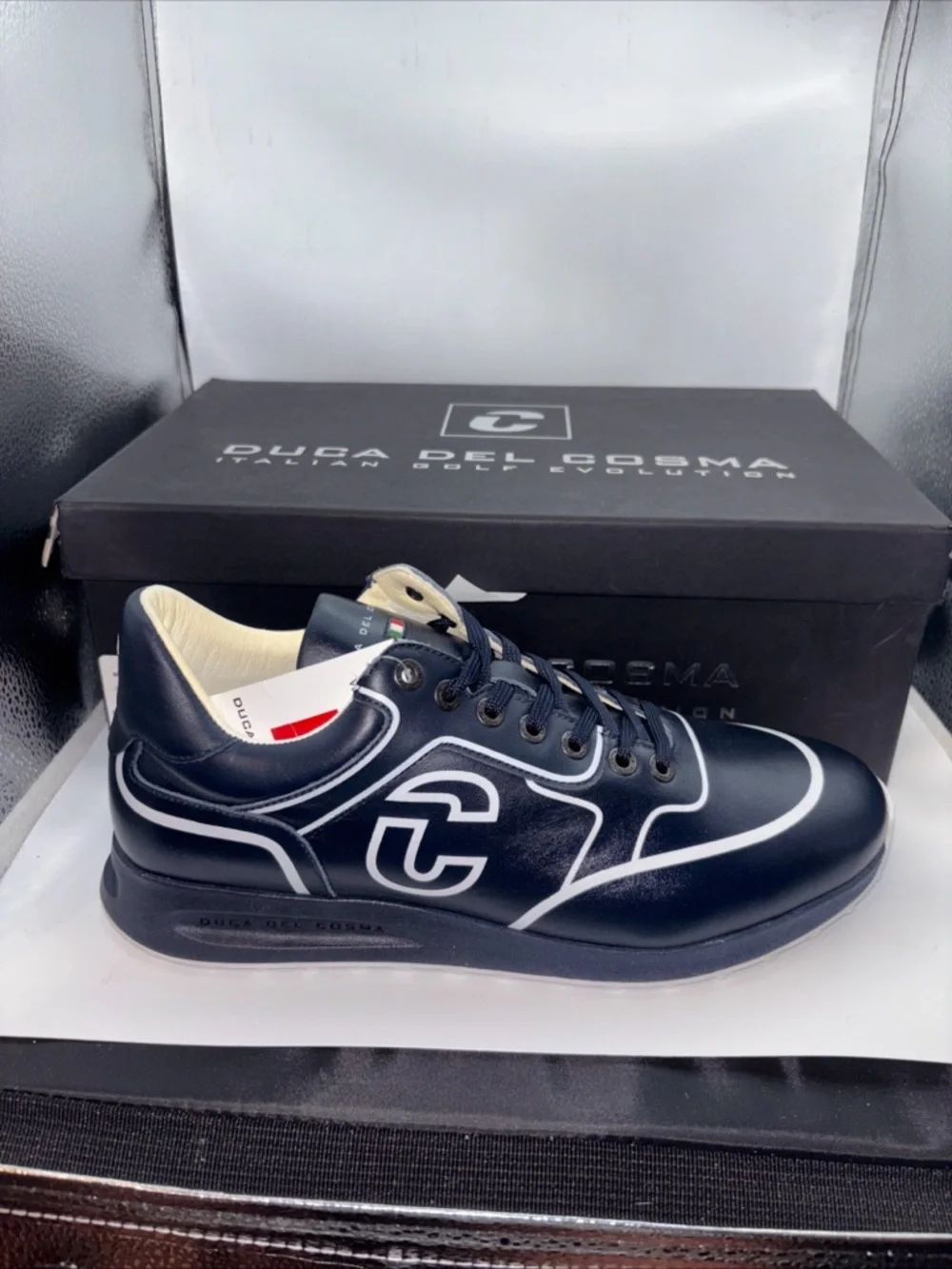 Duca Del Cosma golf shoes Navy Leather Trainer size 8
